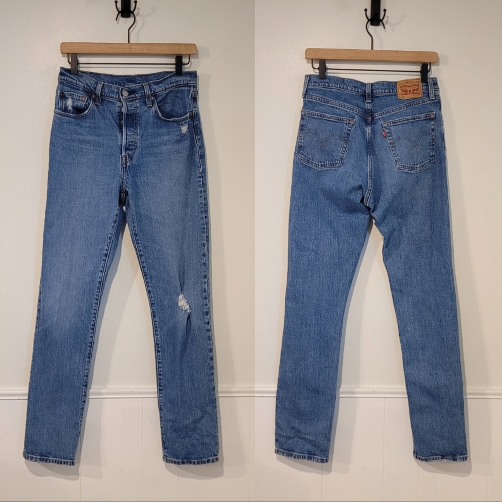 Levi's 501 Original Fit Jeans Straight Leg High Rise Button Fly Distressed Sz 28 - Picture 2 of 11